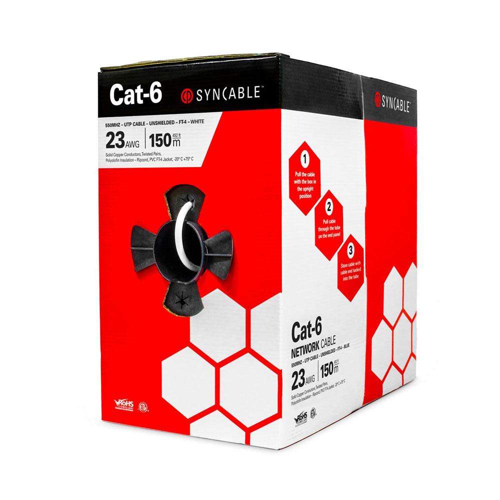 SynCable Cat-6 550Mhz 23-4pr SOL ETL Verified c(UL) UL CMR FT4 – White JKT