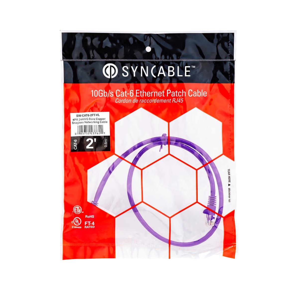 SynCable RJ45 CAT6 550MHz FT-4 Molded Patch Cable 10Gb/s – 2ft – Violet