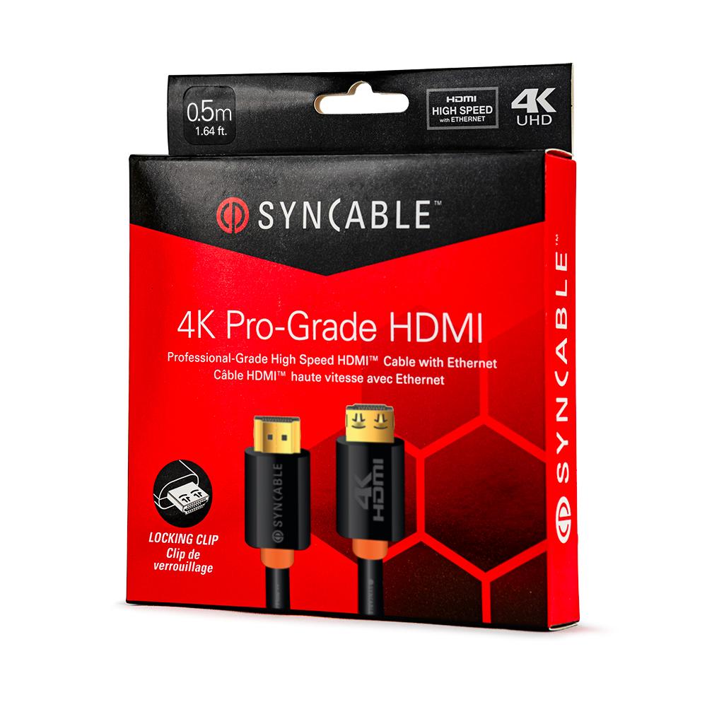 SynCable Locking High Speed Pro-Grade HDMI 4K @ 60Hz 18Gb/s 3D w/ Ethernet C(UL) UL FT4 UHD HDR 0.5M