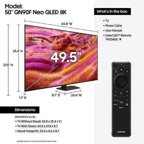 Samsung QN50QN90FAFXZC QN90F Series 50\\" NEO QLED 4K Smart TV, HDMI 2.1