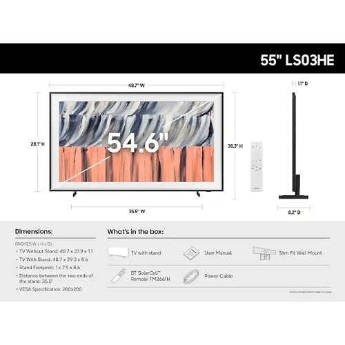 Samsung QN55LS03HEFXZC 55\\" The Frame Series LS03H 4K QLED Smart TV, Samsung Vision AI (2026)