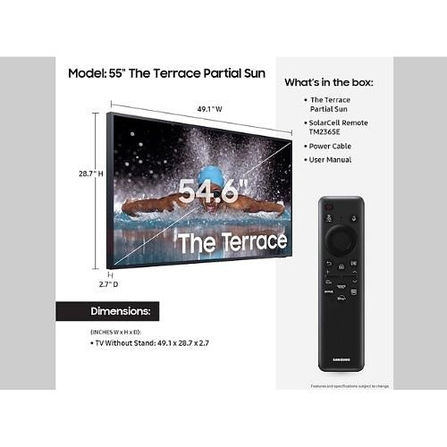 Samsung QN55LST7DAFXZA 55\\" Class The Terrace Series QLED 4K UHD Smart Tizen TV, Outdoor Partial Sun