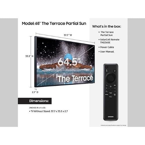 Samsung QN65LST7DAFXZA 65\\" Class The Terrace Series QLED 4K UHD Smart Tizen TV, Outdoor Partial Sun