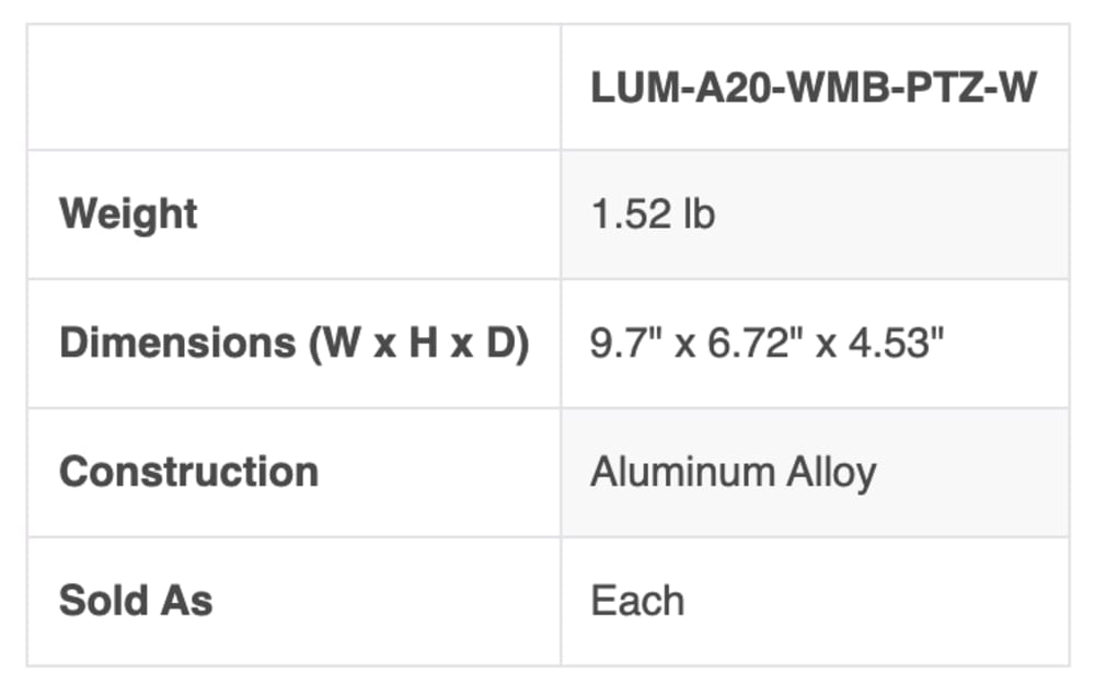 Luma Surveillance™ X20 WP PTZ Wall Mount Bracket (White)