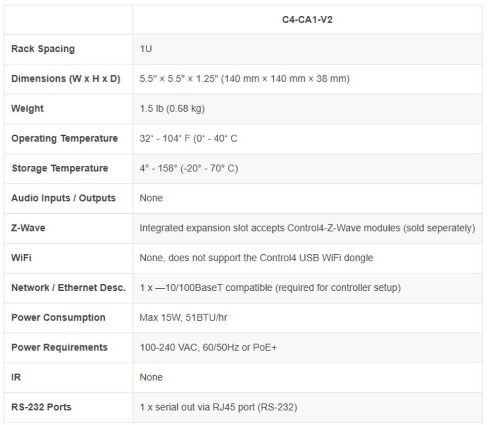 Control4® CA-1 Hub and Automation Controller, V2