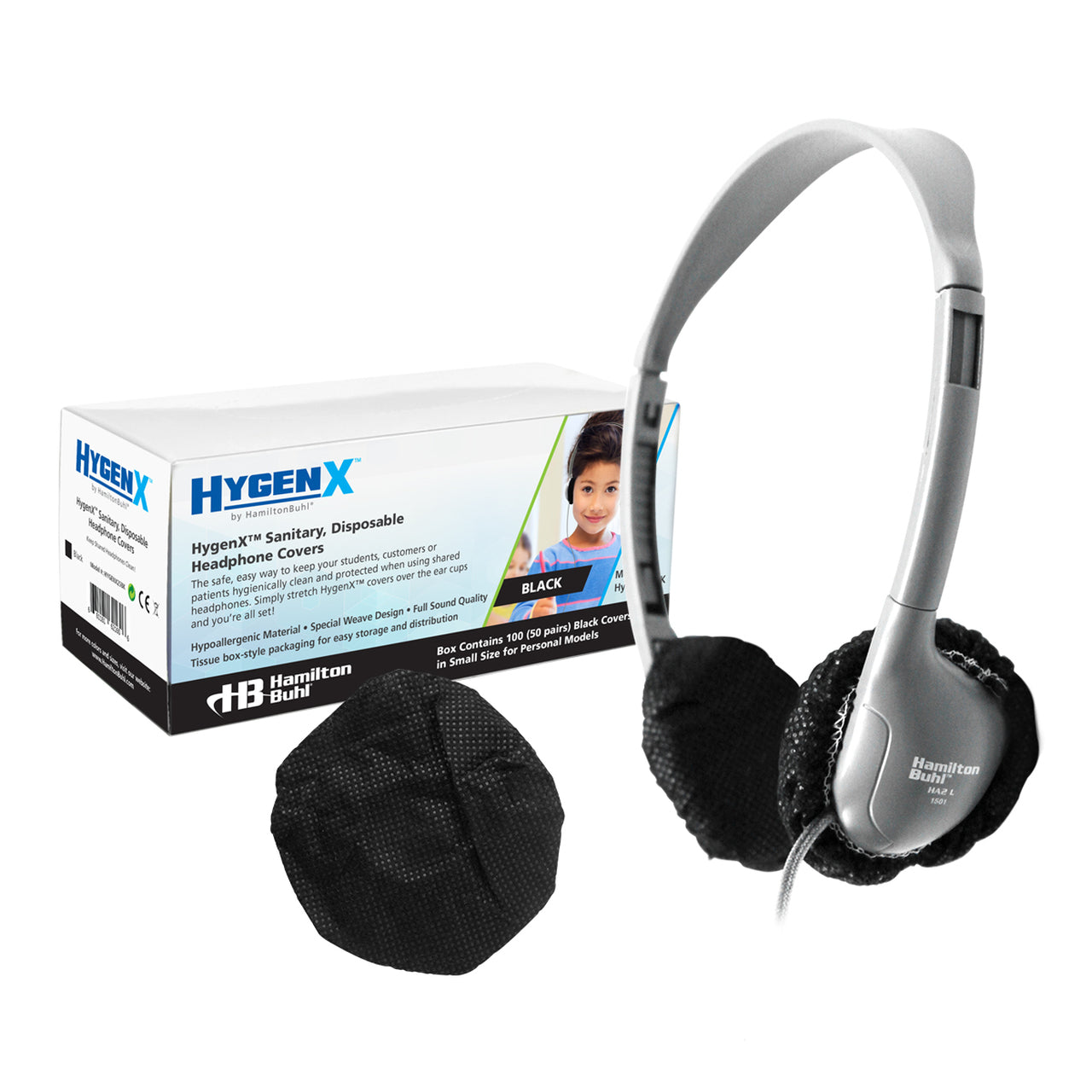 HamiltonBuhl Sanitary Ear Cush Covers HygenX 50 Pairs Black