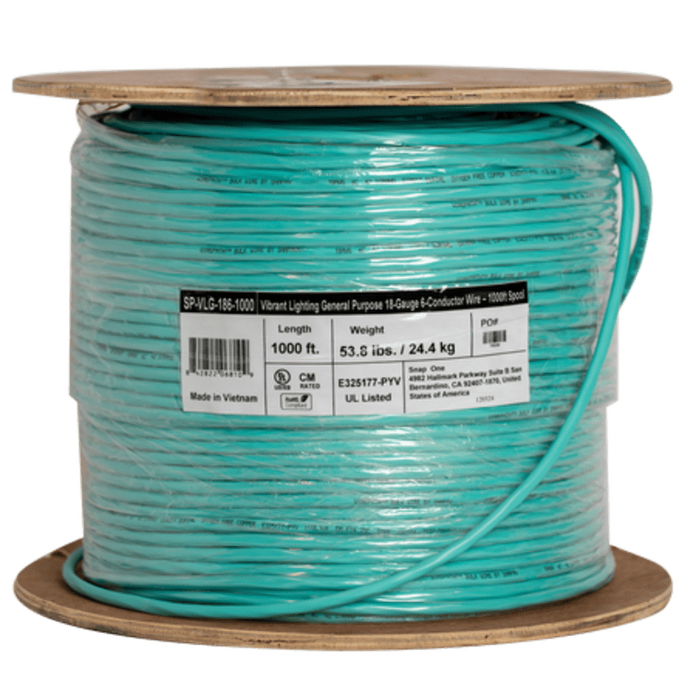 Vibrant Lighting General Purpose 18-Gauge 6-Conductor Wire – 1000ft Spool