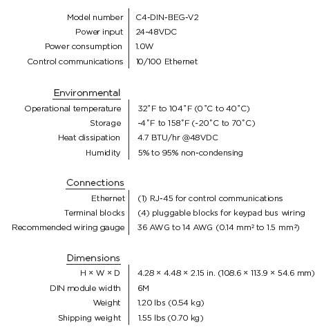 Control4® Bus Ethernet Gateway V2