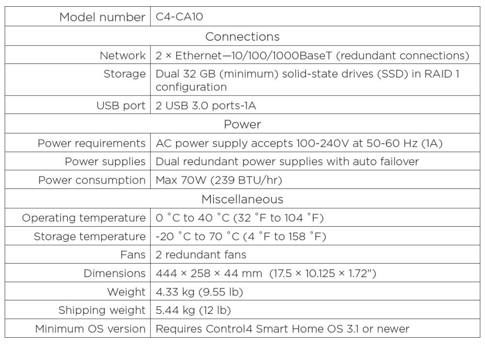 Control4® CA-10 Hub and Automation Controller