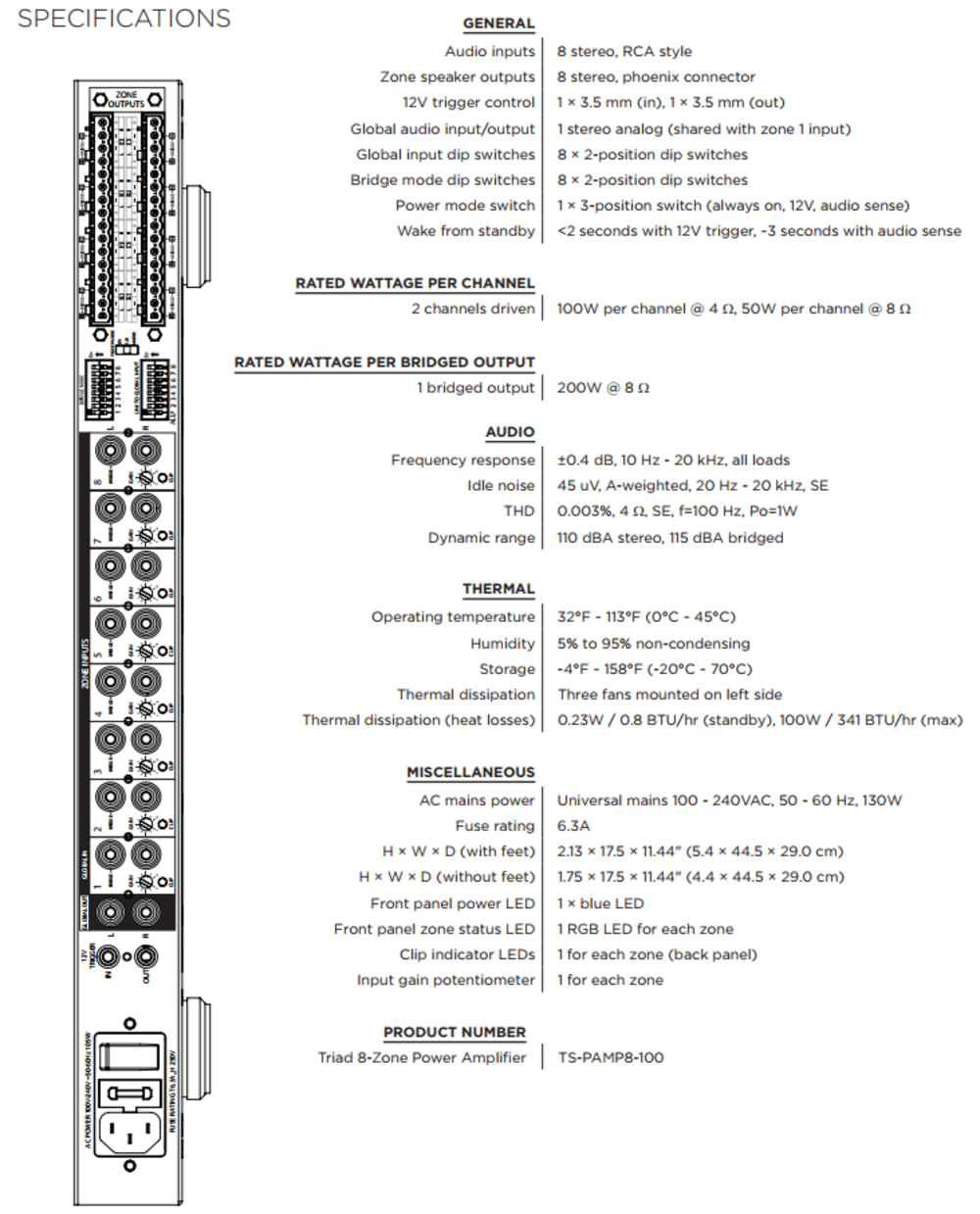 Triad 8-Zone/16-Channel Power Amplifier, Factory Refurbished