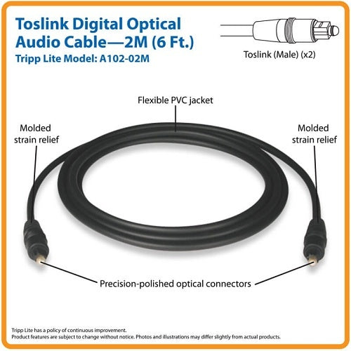 Eaton Tripp Lite A102-02M Toslink Digital Optical SPDIF Audio Cable, 6\' (1.82 m)