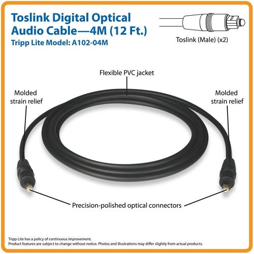 Eaton Tripp Lite A102-04M Toslink Digital Optical SPDIF Audio Cable, 13.12\' (4 m)