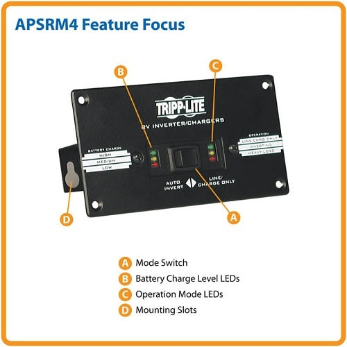 Eaton Tripp Lite APSRM4 50\' Remote Control Module for PowerVerter Inverters, LED IndiCATors, Black