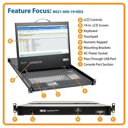 Eaton Tripp Lite B021-000-19-HD2 1U Rack-Mount Console with 19\\" LCD, 1920 1080 (1080p), DVI or VGA Video, TAA