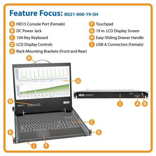 Eaton Tripp Lite B021-000-19-SH 1U Rack-Mount Console with 19\\" LCD, Short-Depth; TAA Compliant