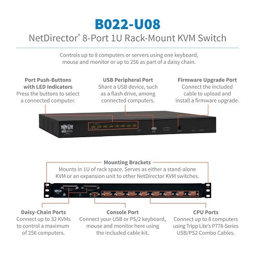 Eaton Tripp Lite B022-U08 NetDirector 8-Port 1U Rack-Mount KVM Switch