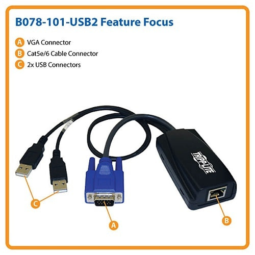 Eaton Tripp Lite B078-101-USB2 NetCommander USB CAT5 IP KVM Switch, with Virtual Media Support Server Interface Unit (SIU) with Virtual Media up to 12Mbps