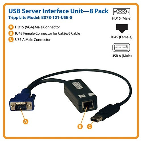 Eaton Tripp Lite B078-101-USB-8 NetCommander USB Server Interface Unit (SIU), 8-Pack