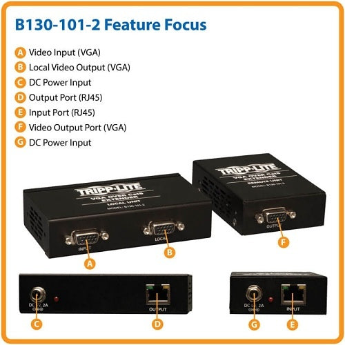 Eaton Tripp Lite B130-101-2 VGA Over CAT5/6 Extender Kit, Box-Style Transmitter/Receiver for Video, up to 1000\' (305 m), TAA