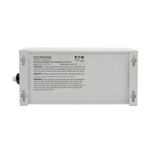 Eaton Tripp Lite ISOBAR6 Isobar 6-Outlet Surge Protector, 6\' Cord with Right-Angle Plug, 3300 J, Diagnostic LEDs, Metal Housing