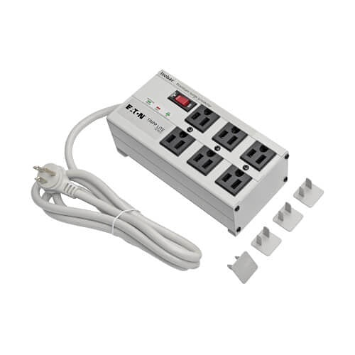 Eaton Tripp Lite ISOBAR6 Isobar 6-Outlet Surge Protector, 6\' Cord with Right-Angle Plug, 3300 J, Diagnostic LEDs, Metal Housing