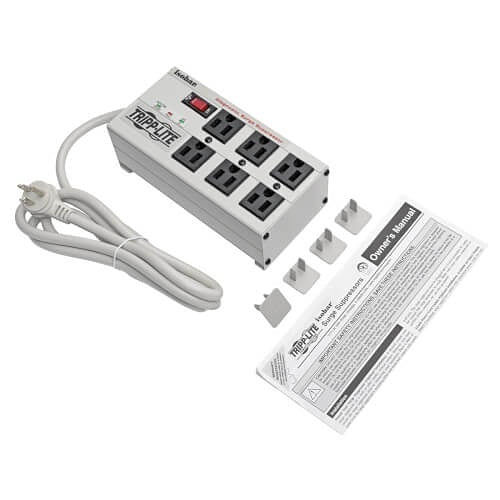 Eaton Tripp Lite ISOBAR6 Isobar 6-Outlet Surge Protector, 6\' Cord with Right-Angle Plug, 3300 J, Diagnostic LEDs, Metal Housing