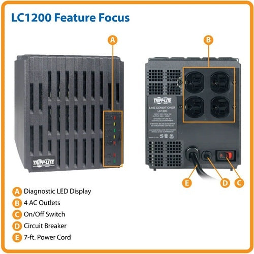 Eaton Tripp Lite LC1200 1200W 120V Line Conditioner, Automatic Voltage Regulator (AVR), AC Surge Protection, 4 Outlets
