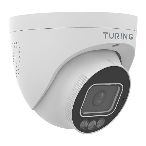 Turing Video TP-MEAD4MA28 SMART Series 4MP Tri-Light Turret IP Camera with Cloud VMS Basic License, Audio and Strobe Light Deterrence, 2.8mm Fixed Lens, Alarm/Audio I/O White