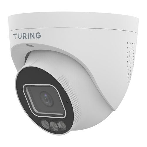 Turing Video TP-MEAD4MA28 SMART Series 4MP Tri-Light Turret IP Camera with Cloud VMS Basic License, Audio and Strobe Light Deterrence, 2.8mm Fixed Lens, Alarm/Audio I/O White