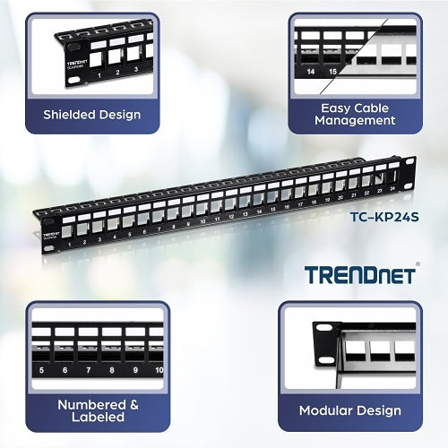 TRENDnet TC-KP24S 24-Port Blank Keystone Shielded 1U Patch Panel