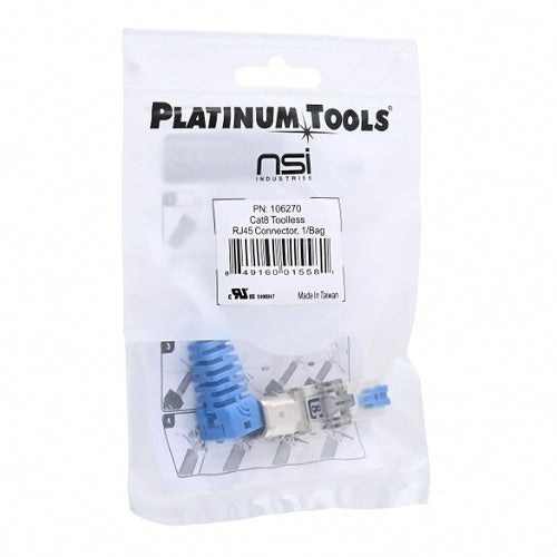 Platinum Tools 106270 CAT8 Shielded Toolless RJ45 Connector, 1-Pack Bag