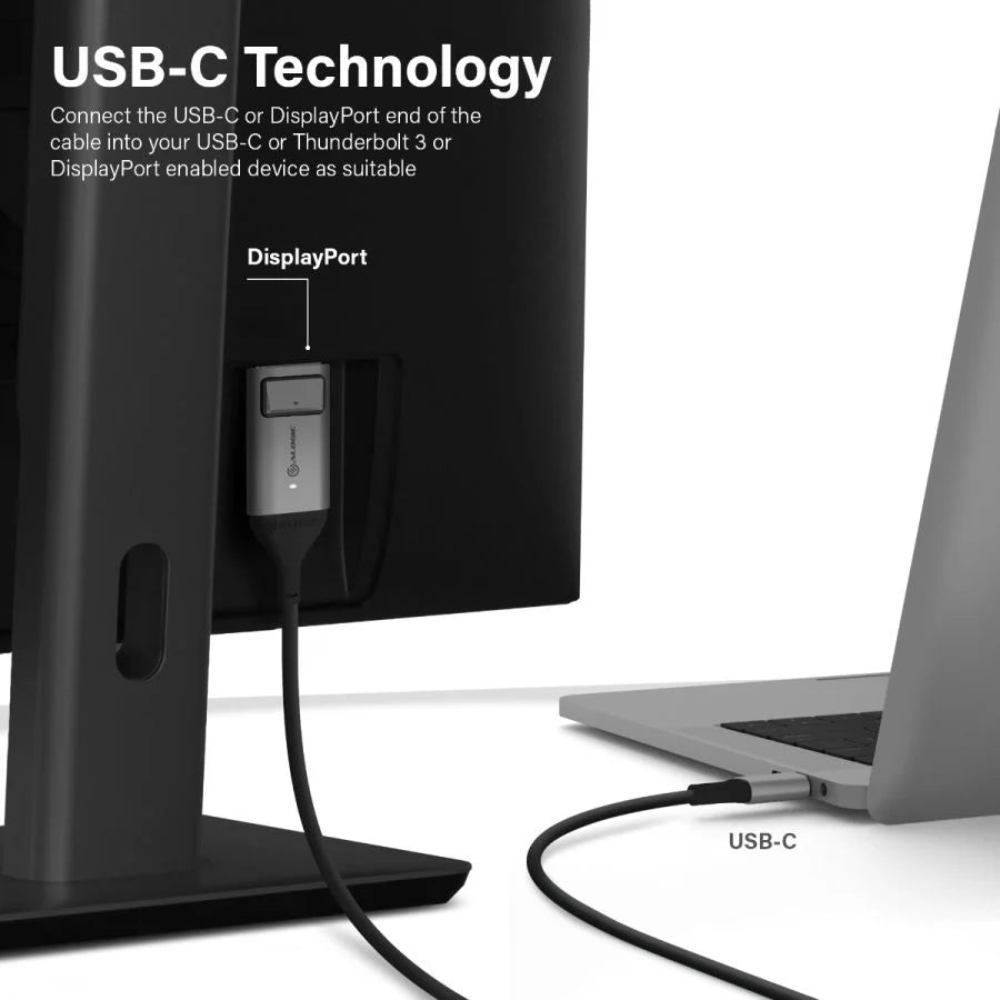 Alogic USB-C to DisplayPort Cable 6ft 4K Ultra HD with Smart LED - Space Grey