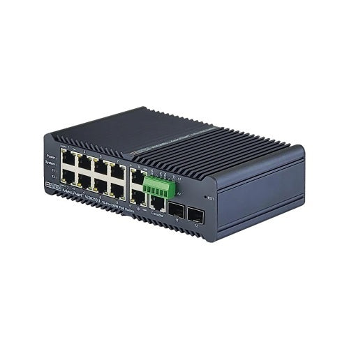 Vigitron Vi30210U Maxii Net Series Hardened Managed 12-Port Industrial PoE Ring Switch, 90W IEEE 802.3bt, 490W Budget