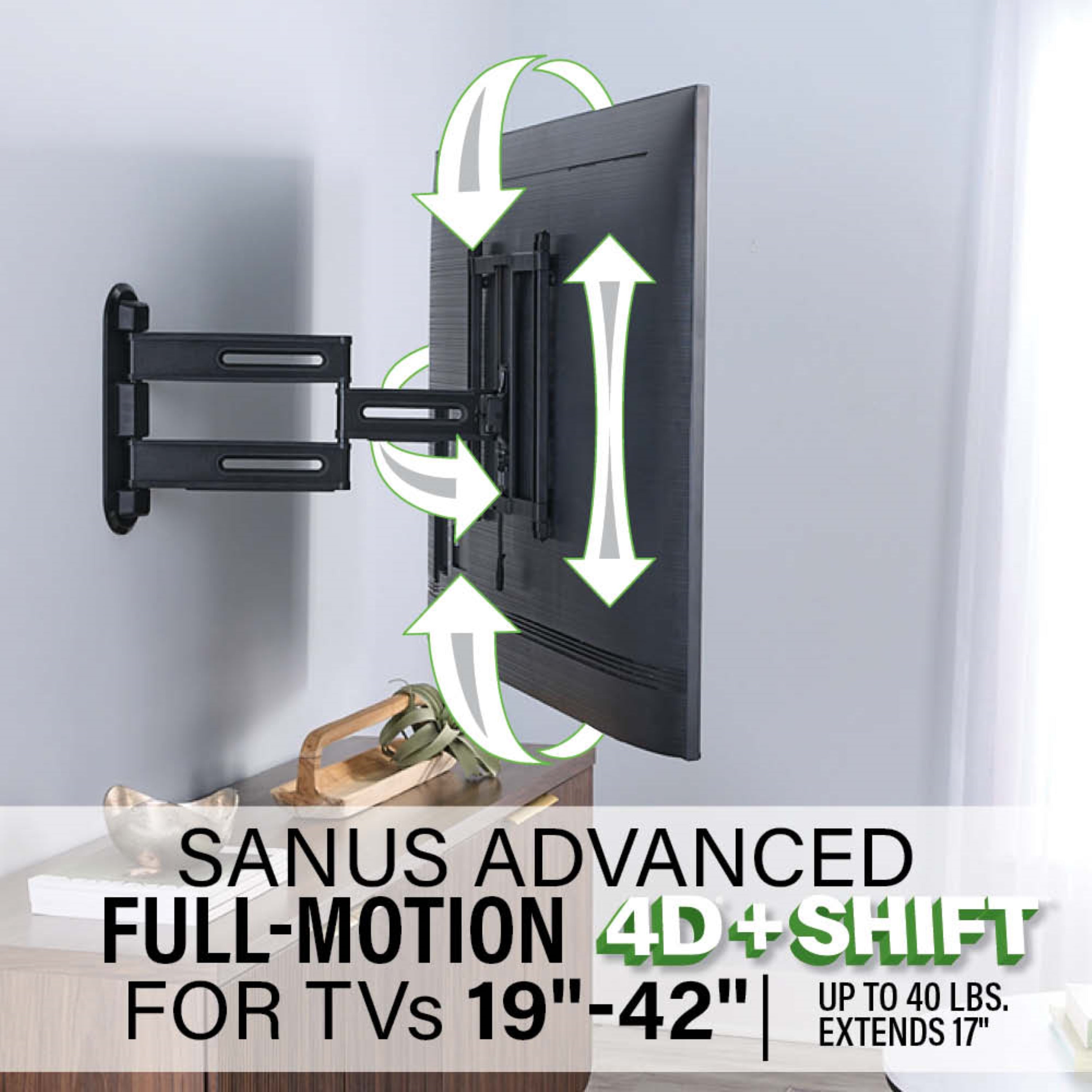 Sanus Advanced Full Motion 4D Shift TV Wall Mount for TVs 19\\"-43\\"