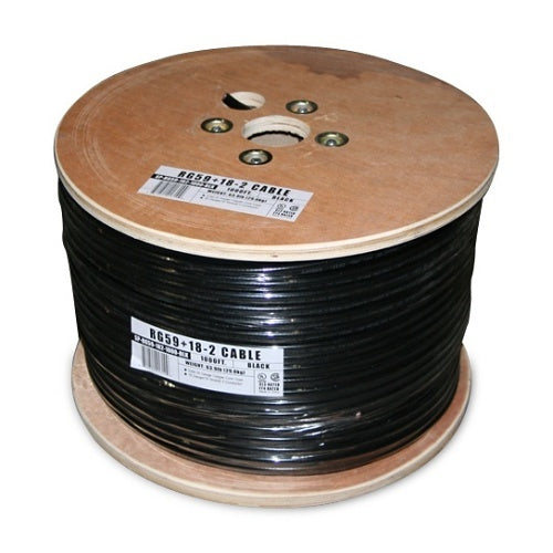 Wirepath SP-RG59-182-1000-BLK RG59/U Coaxial Cable + 2-Conductor Wire, 1000\' Drum, Black