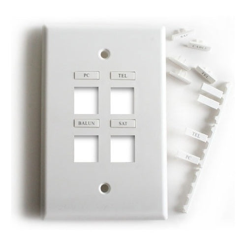 Wirepath MIDI-ICON-4-WH Icon 4-Port Midi Wall Plate with Name Inserts, White