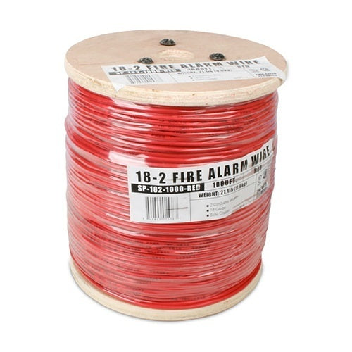 Wirepath SP-182-1000-RED 18-Gauge 2-Conductor Solid Fire Alarm Wire, 1000\' Drum, Red