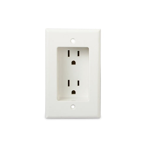 WattBox WB-100-IW-2-WHT Recessed Duplex Electrical Outlet with Wall Plate and Single Gang Box