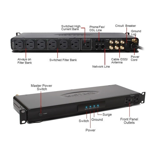 WattBox WB-200-9HTR Power Conditioner with Coax, Phone and Ethernet Protection, 9-Outlet
