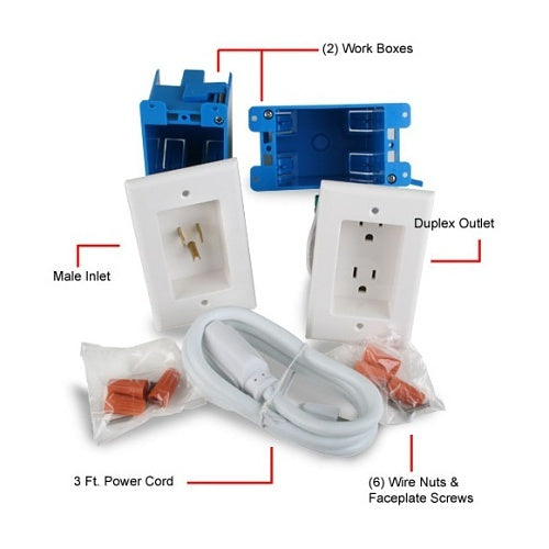 WattBox WB-PowerLink2-WHT PowerLink2 with Duplex Wall Plates and 3\' Power Cord Kit, White
