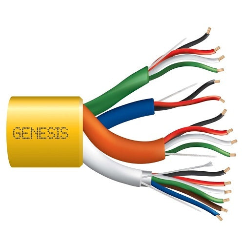 Genesis 21961002 22/6 Stranded Shielded + 22/4 Stranded + 22/2 Stranded + 18/4 Stranded Composite Access Control Cable, Riser, CMR, FT4, 1000' (304.8 m) Reel, Yellow