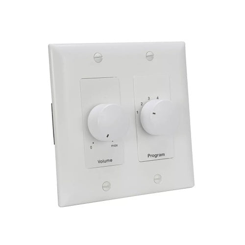 Lowell CS650-DW 50W Mono Volume Control and Program Selector Switch with 1 and 2-Gang Decorator Wall Plates, White