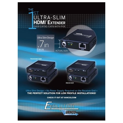 Evolution EVEX2006 Ultra Slim HMDI Over Single CAT5e/CAT6 Cable Extender with PoE