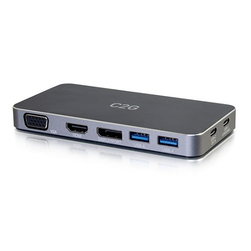C2G CG54439 USB-C 7-in-1 Dual Display MST Docking Station with HDMI, DisplayPort, VGA and Power Delivery up to 100W, 4K 30 Hz