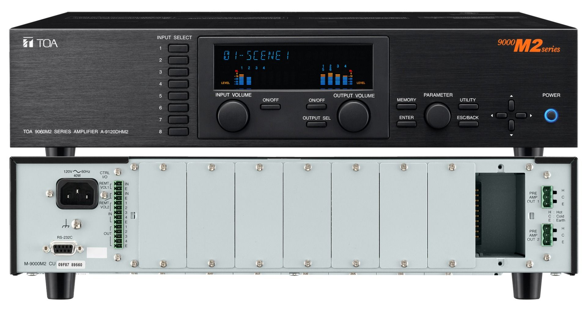 60W dual channel mixer-matrix amp. max. 8 inputs 8 outputs H