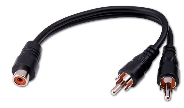 2-RCA Male Plugs to RCA Female Jack Y Adapter - 6 inch