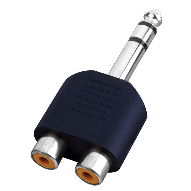 1/4inch Stereo Plug- 2-RCA Female Jacks Adapter- Nickel