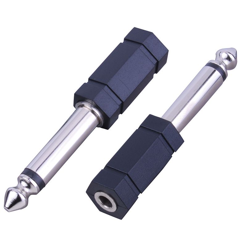1/4in Mono Plug - 3.5 mm Stereo Jack Adapter- Nickel