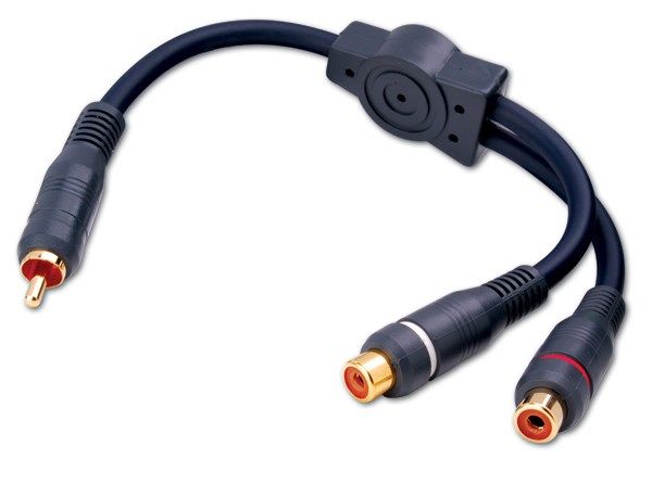 RCA Metal Y Cable Adapters- 1 RCA Male Plug to 2 RCA