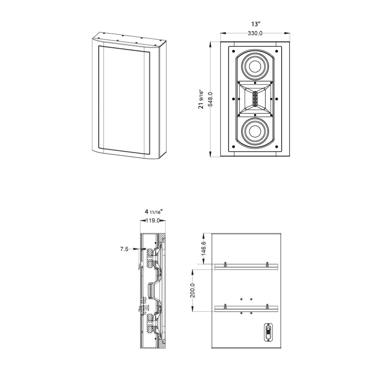 On-Wall LCR Front/Surround Ambisonic Marquee Theater Speaker